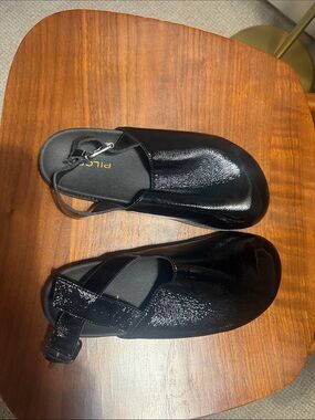 Pilcro Black Patent Slingback Clog Mules